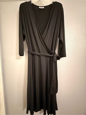 Avenue Classic Black Wrap Dress with Tie Waist